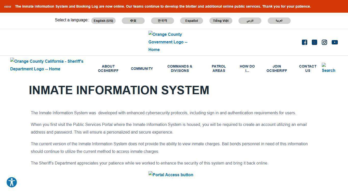 Inmate Information System | Orange County California - Sheriff's Department