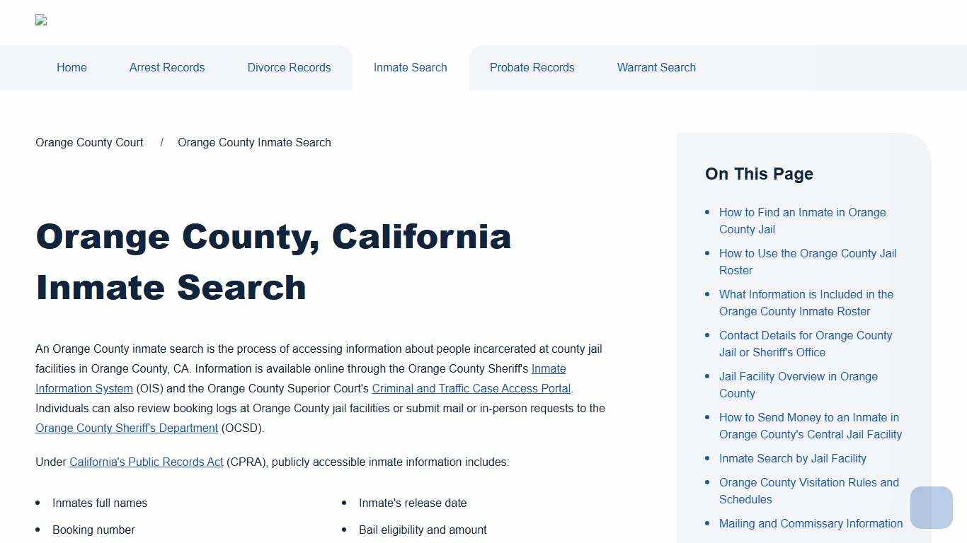 Orange County Inmate Search | Orange County Court